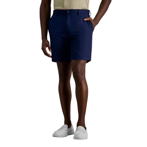 Haggar Men's Cool 18 Pro 4-Way Stretch Expandable Waist Shorts - Straight Fit Flat Front - 7 and 9.5 Inch Inseams - Styl