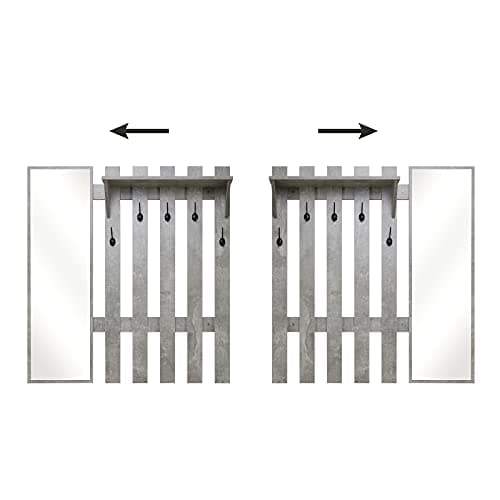 Modern Grey 39.4" Wall Mount Coat Rack with Mirror and 5 Hooks for Hallway and Entryway (Storage Included)