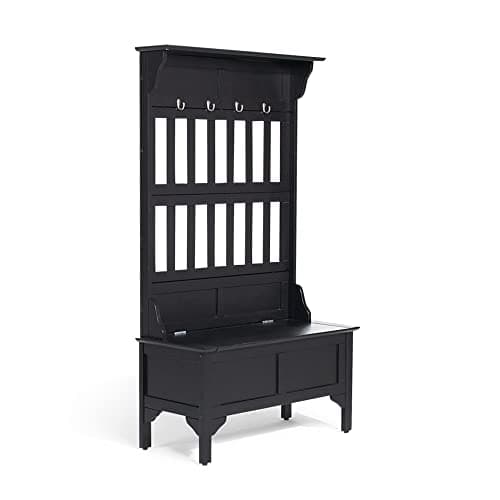 Home Styles Hall Tree and Storage Bench Solid Hardwood Black Finish Safety Hinge Large Brass Hooks
| Home Styles Hall T