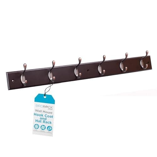 BIRDROCK HOME Dark Brown Hook Coat Rack for Entryway Foyer Hallway - 6 Dual Hanging Hooks 27" Oil Rubbed Bronze