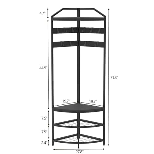 GiftGo Modern Black Entryway Corner Hall Tree with Shoe Bench for Home Office Bedroom