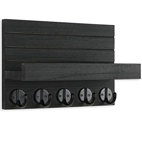 Decorative Wall Key Holder and Mail Organizer with Shelf for Bags and Coats - Paulownia Wood Key Hanger (9.8”W x 6.7”H