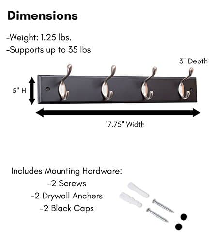 BIRDROCK HOME Oval Hook Coat and Hat Rack - Decorative Home Storage - Bedroom Bathroom Entryway Foyer Hallway - Black Fi