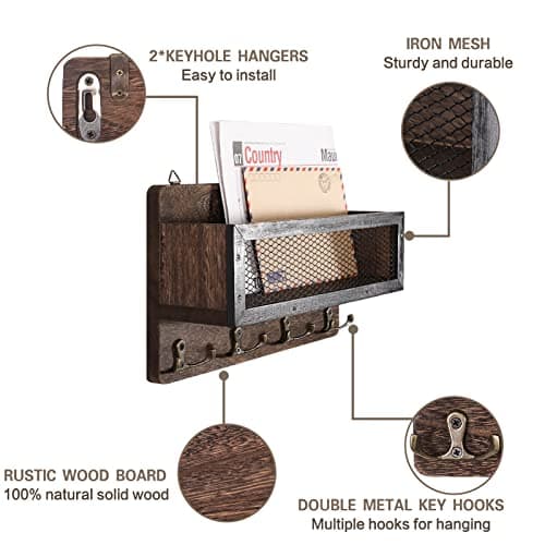 ADILIL Wooden Wall Mount Key Rack Organizer for Entryway and Hallway, Rustic Design with 4 Double Key Hooks, Decorative