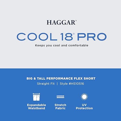 Haggar Men's Cool 18 Pro 4-Way Stretch Expandable Waist Shorts - Straight Fit Flat Front - 7 and 9.5 Inch Inseams - Styl