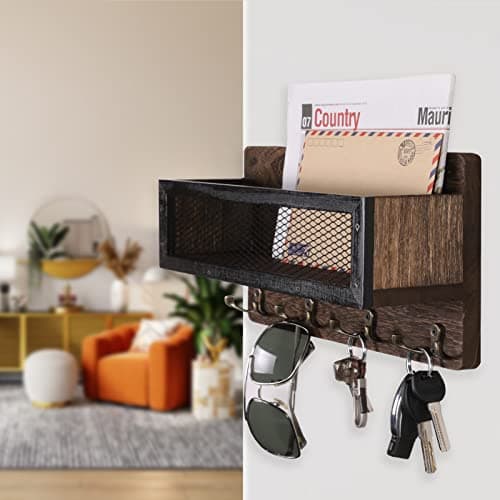 ADILIL Wooden Wall Mount Key Rack Organizer for Entryway and Hallway, Rustic Design with 4 Double Key Hooks, Decorative
