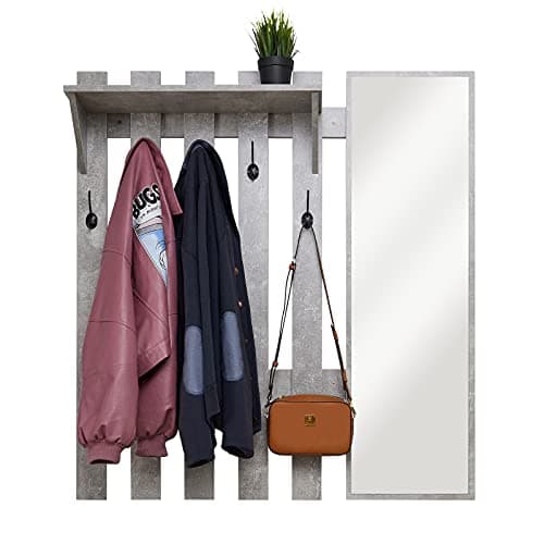 Modern Grey 39.4" Wall Mount Coat Rack with Mirror and 5 Hooks for Hallway and Entryway (Storage Included)