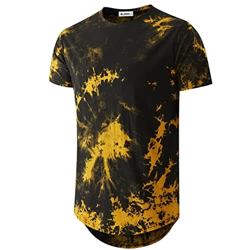 KLIEGOU Mens Hip Hop Tie-Dyed Hipster Curve Hem T-Shirt for Casual Wear Featuring Comfortable Fit and Unique Design in S