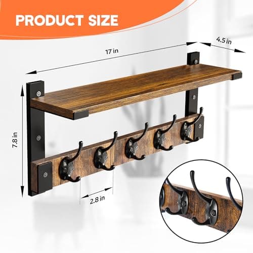 Wall Hooks with Shelf for Coat Rack Hanging in Entryway, Living Room, and Bedroom
| Coat Backpack Key Hanger Wall Mount