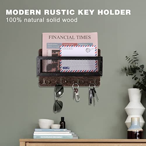 ADILIL Wooden Wall Mount Key Rack Organizer for Entryway and Hallway, Rustic Design with 4 Double Key Hooks, Decorative