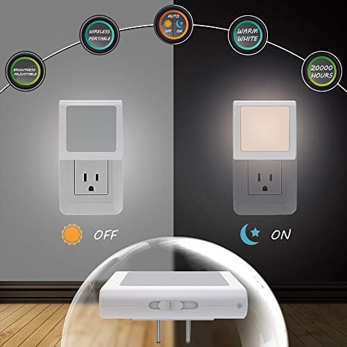 MAZ-TEK Auto Dusk to Dawn Sensing Plug-in Night Light, Adjustable Brightness Warm White 2 Pack for Hallway and Bedroom