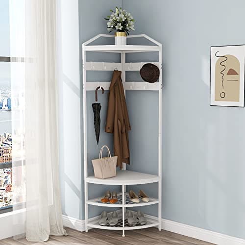 GiftGo Modern Black Entryway Corner Hall Tree with Shoe Bench for Home Office Bedroom