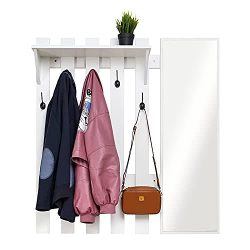 Modern Grey 39.4" Wall Mount Coat Rack with Mirror and 5 Hooks for Hallway and Entryway (Storage Included)