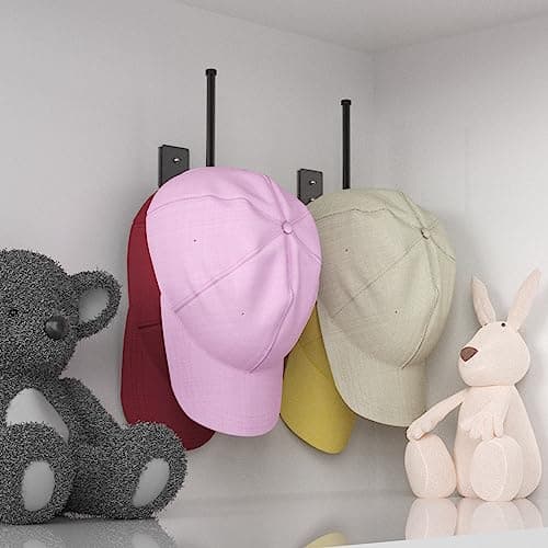 2 Pack Stainless Steel Hat Racks for Baseball Caps - Bedroom Closet Organizer (Black 6 in)
| Strong Adhesive Hat Hanger