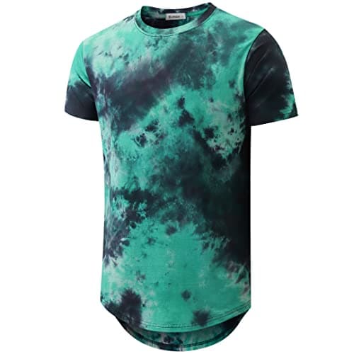 KLIEGOU Mens Hip Hop Tie-Dyed Hipster Curve Hem T-Shirt for Casual Wear Featuring Comfortable Fit and Unique Design in S
