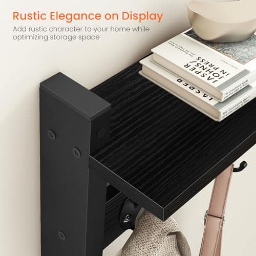 Homode Black Wall Mount Coat Rack with Shelf, 24" Long Entryway Organizer, Wooden Hooks for Hats, Towels, Clothes