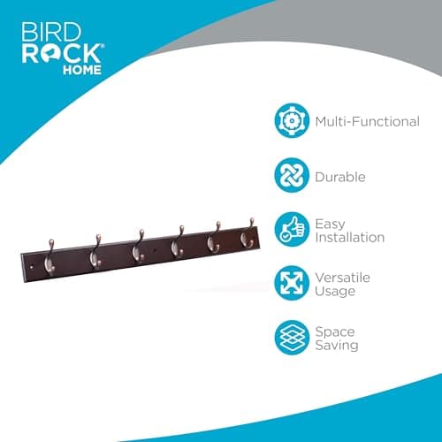 BIRDROCK HOME Dark Brown Hook Coat Rack for Entryway Foyer Hallway - 6 Dual Hanging Hooks 27" Oil Rubbed Bronze