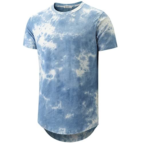 KLIEGOU Mens Hip Hop Tie-Dyed Hipster Curve Hem T-Shirt for Casual Wear Featuring Comfortable Fit and Unique Design in S