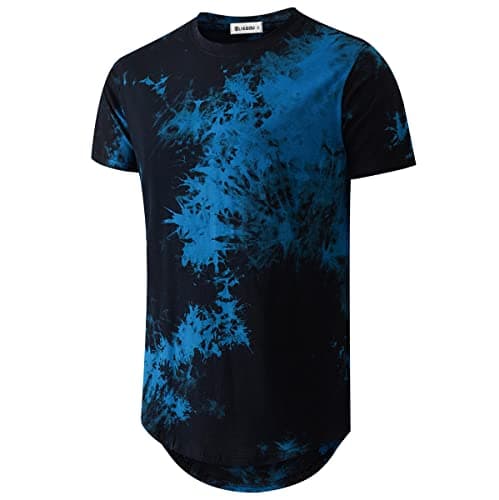 KLIEGOU Mens Hip Hop Tie-Dyed Hipster Curve Hem T-Shirt for Casual Wear Featuring Comfortable Fit and Unique Design in S