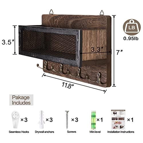 ADILIL Wooden Wall Mount Key Rack Organizer for Entryway and Hallway, Rustic Design with 4 Double Key Hooks, Decorative