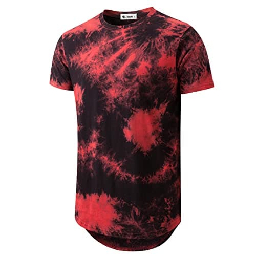 KLIEGOU Mens Hip Hop Tie-Dyed Hipster Curve Hem T-Shirt for Casual Wear Featuring Comfortable Fit and Unique Design in S