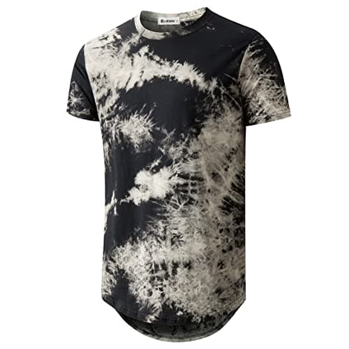 KLIEGOU Mens Hip Hop Tie-Dyed Hipster Curve Hem T-Shirt for Casual Wear Featuring Comfortable Fit and Unique Design in S