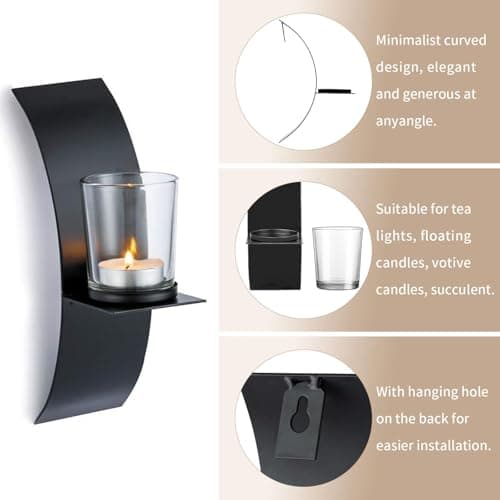 Sziqiqi Black Metallic Wall Mounted Candle Sconces for Hallway Decor, Room Illumination, Elegant Room and Hallway Lighti