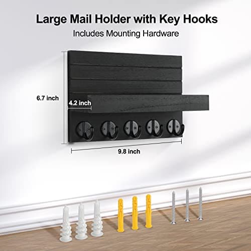 Decorative Wall Key Holder and Mail Organizer with Shelf for Bags and Coats - Paulownia Wood Key Hanger (9.8”W x 6.7”H
