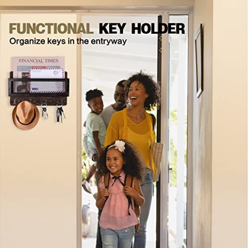 ADILIL Wooden Wall Mount Key Rack Organizer for Entryway and Hallway, Rustic Design with 4 Double Key Hooks, Decorative