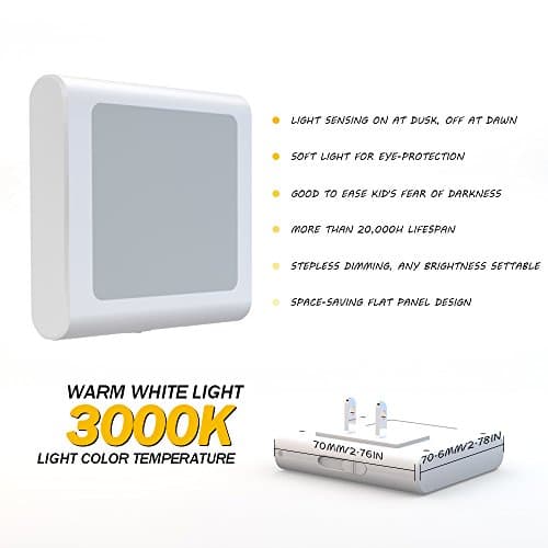 MAZ-TEK Auto Dusk to Dawn Sensing Plug-in Night Light, Adjustable Brightness Warm White 2 Pack for Hallway and Bedroom