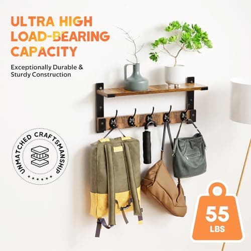 Wall Hooks with Shelf for Coat Rack Hanging in Entryway, Living Room, and Bedroom
| Coat Backpack Key Hanger Wall Mount