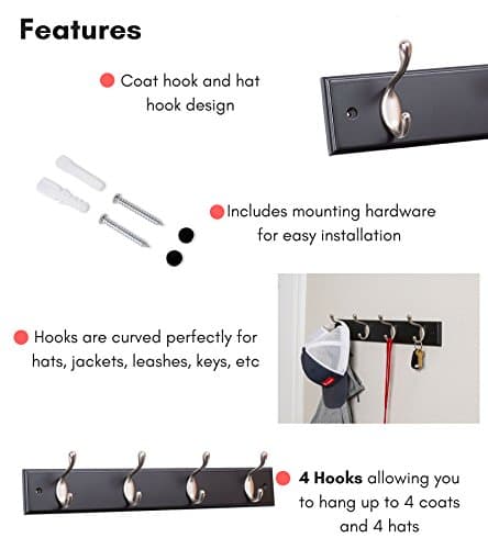 BIRDROCK HOME Oval Hook Coat and Hat Rack - Decorative Home Storage - Bedroom Bathroom Entryway Foyer Hallway - Black Fi