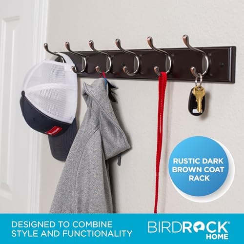 BIRDROCK HOME Dark Brown Hook Coat Rack for Entryway Foyer Hallway - 6 Dual Hanging Hooks 27" Oil Rubbed Bronze