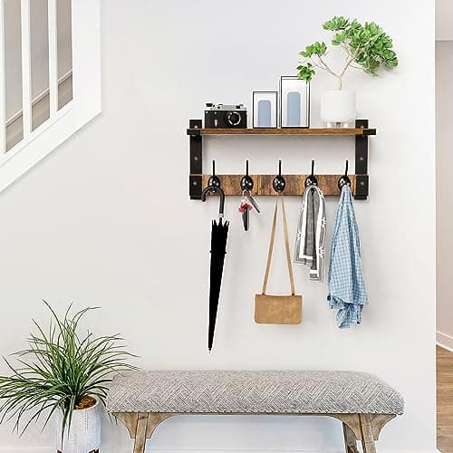 Wall Hooks with Shelf for Coat Rack Hanging in Entryway, Living Room, and Bedroom
| Coat Backpack Key Hanger Wall Mount