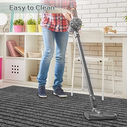 ZGR Custom Size Runner Rug 2 ft x 6 ft Gray with Black Stripe Non-Slip Rubber Backing for Hallway Kitchen Garage Laundry