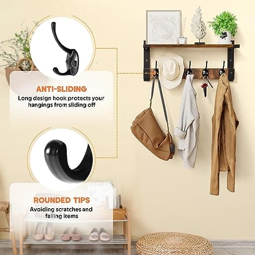 Wall Hooks with Shelf for Coat Rack Hanging in Entryway, Living Room, and Bedroom
| Coat Backpack Key Hanger Wall Mount