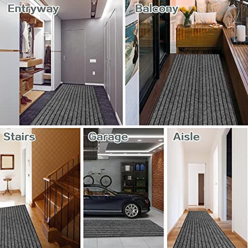 ZGR Custom Size Runner Rug 2 ft x 6 ft Gray with Black Stripe Non-Slip Rubber Backing for Hallway Kitchen Garage Laundry