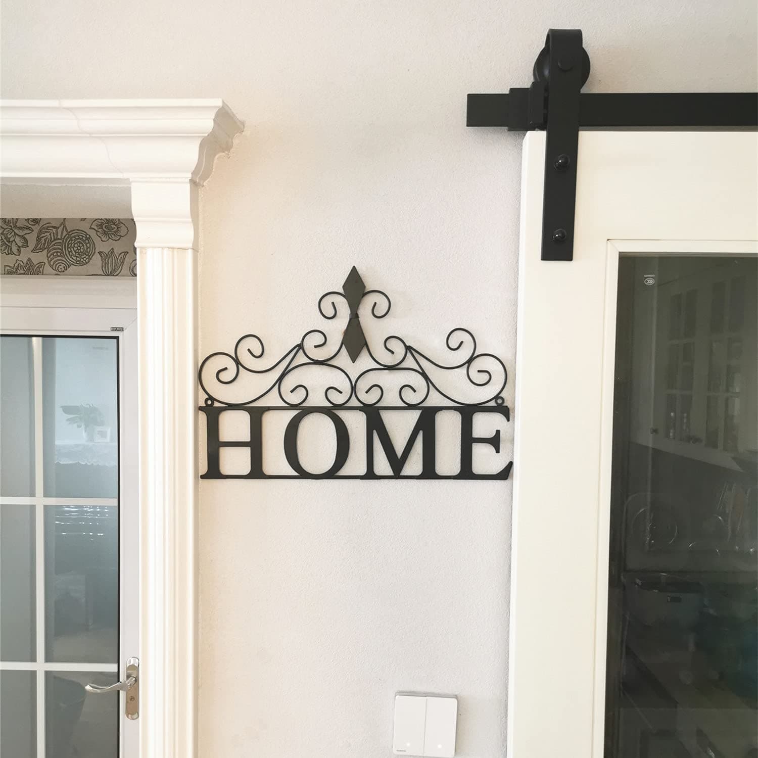 Yamfurvo Scrolled Home Word Wall Decor Black for Bedroom Living Room Dining Room Metal Wall Mounted Plaque Door Art Sign