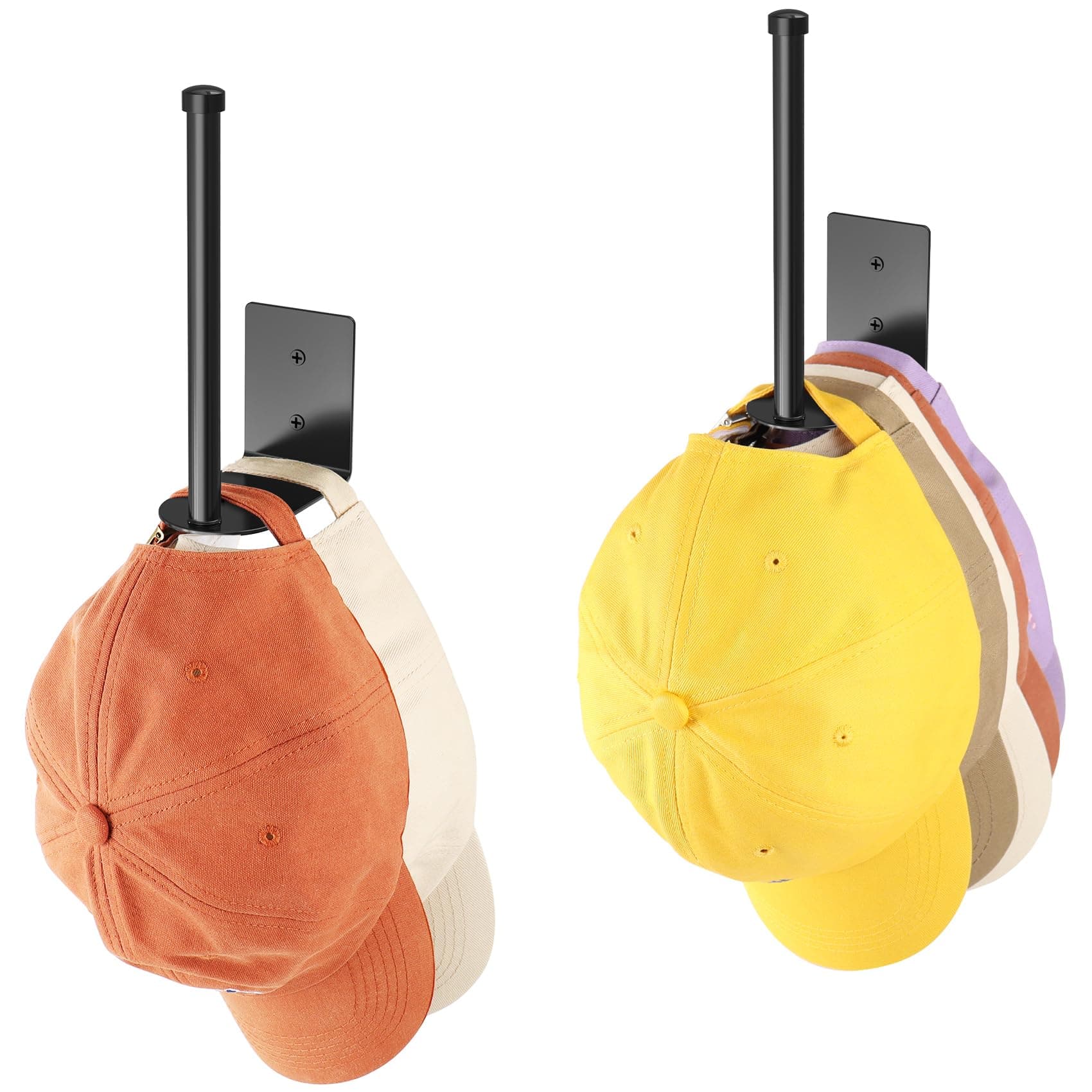 2 Pack Stainless Steel Hat Racks for Baseball Caps - Bedroom Closet Organizer (Black 6 in)
| Strong Adhesive Hat Hanger