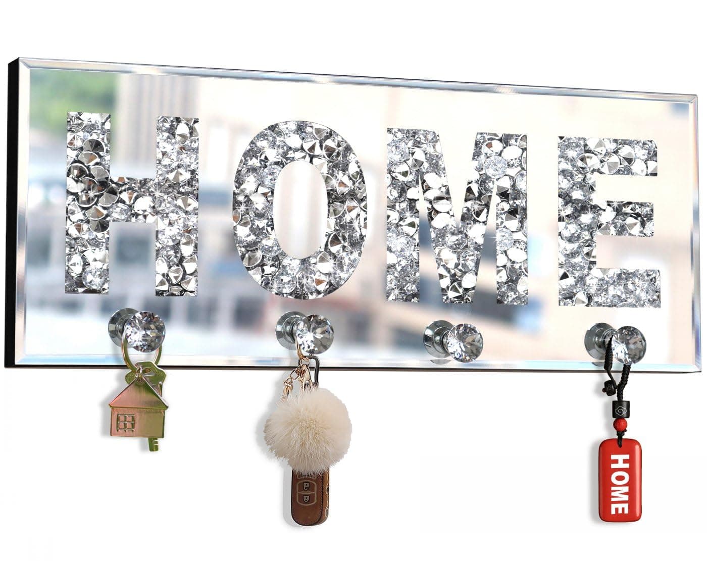 Crush Diamond Mirrored Home Letter Plaque Sign for Wall Decor  
Crush Diamond Mirrored Crystal Clear Hooks Key Holder Ke