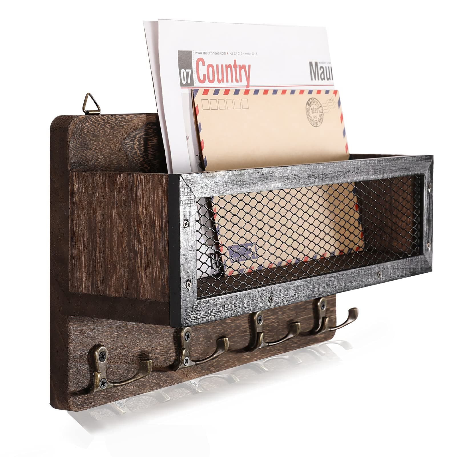 ADILIL Wooden Wall Mount Key Rack Organizer for Entryway and Hallway, Rustic Design with 4 Double Key Hooks, Decorative